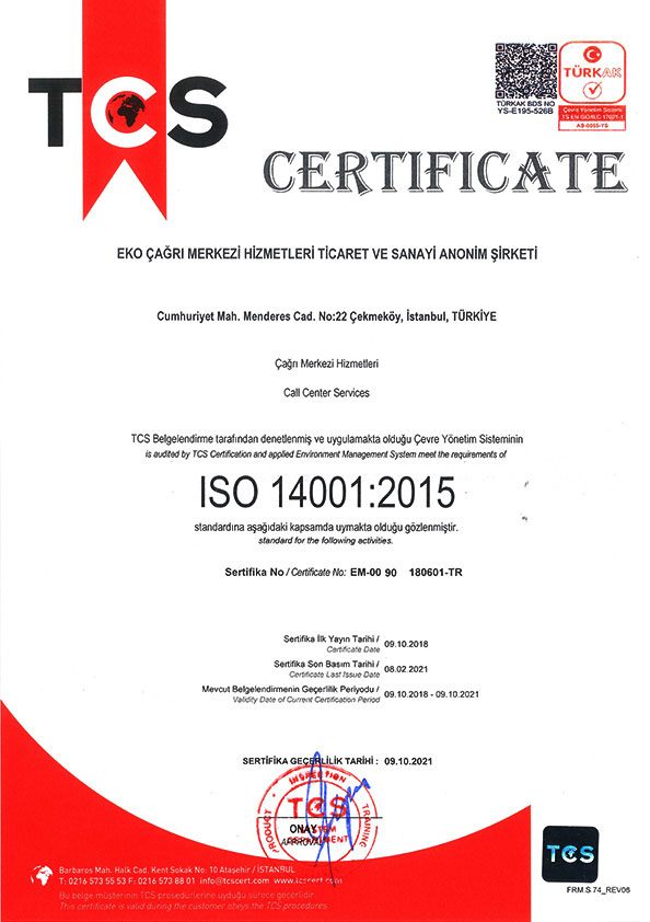 ISO 14001:2015 Çevre Yönetim Sistemi (TÜRKAK)